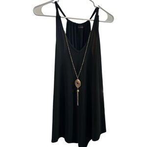 First Love Black V-Neck Tank Top with Detachable Gold Tassel Necklace - 1X
